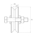 PSG Rolo de guia V fi 70×20 mm aço galvanizado para portão deslizante com carril 001-295 (2)