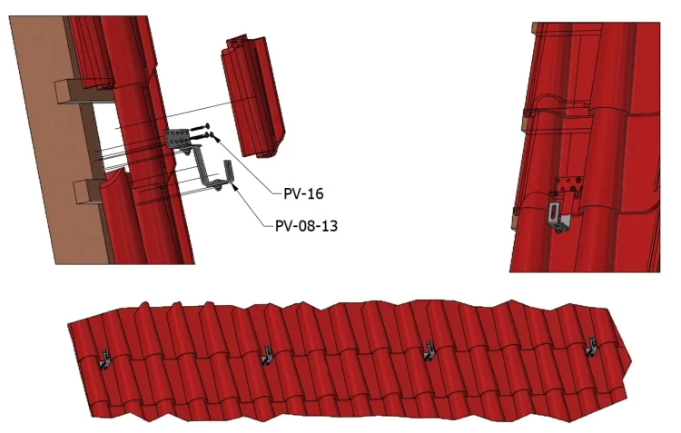 Gancho de Telhado Vario 3x Ajustável em Aço Inoxidável 1.4016 - 120mm PV-08-13-H17  (1)