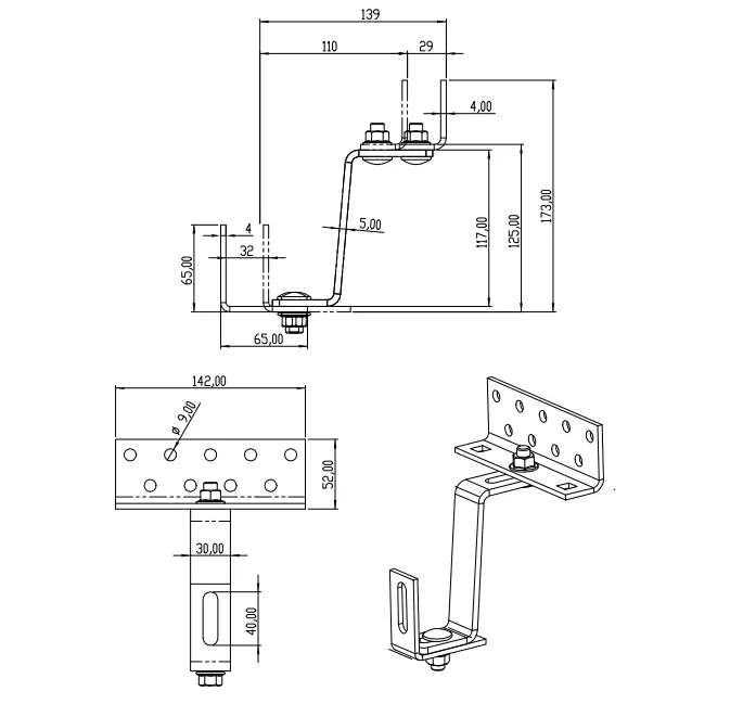 Gancho de Telhado Vario 3x Ajustável em Aço Inoxidável 1.4016 - 120mm PV-08-13-H17 (2)