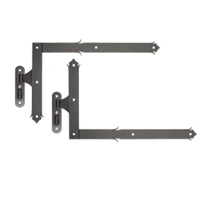 Dobradiça angular decorativa com pino H400 x L650 – conjunto para uma folha, preto