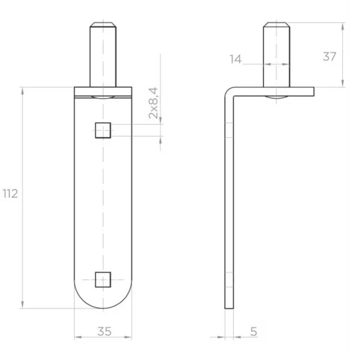 Patim da dobradiça de correia Ø14 mm para aparafusar – perno para portões de batente 001-508 (2)