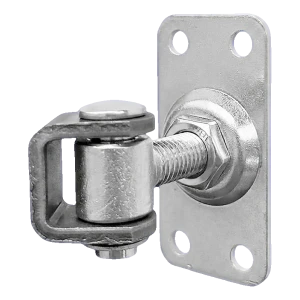 Komet – dobradiça regulável de portão M12 com placa 75 × 37 mm, zinco galvânico