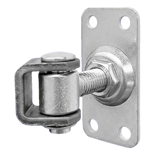 Komet – dobradiça regulável de portão M12 com placa 75 × 37 mm, zinco galvânico 001-522 (1)