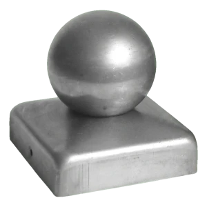 Remate de aço para poste de vedação 100×100 mm com esfera ø 60 mm – em bruto