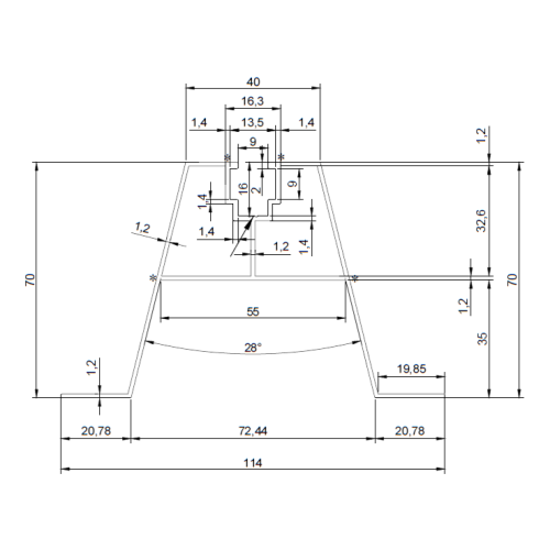 Ponte trapezoidal de alumínio PV com EPDM H70 L330 para chapa trapezoidal 001-777 (2)