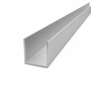 Calha de alumínio 40×40×2 mm – perfil C/U EN AW-6060, comprimento 2000 mm