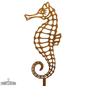 Zawieszalnia – decoração de jardim cavalo-marinho XXL em corten com haste de 80 cm