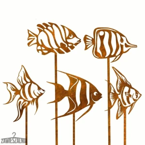 Jóias de Jardim – conjunto de 5 peixes decorativos em aço Corten XXL 103 cm