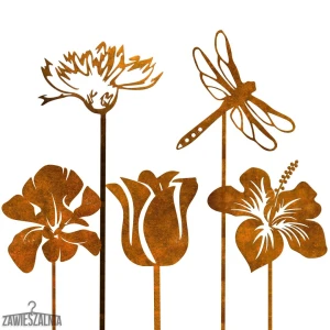 Zawieszalnia Joia de Jardim – conjunto enferrujado de 5 ornamentos com libélula de aço XXL 99 cm