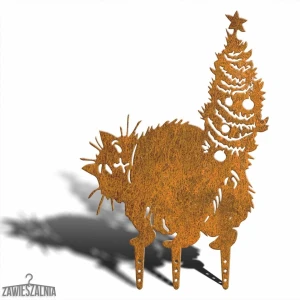 Zawieszalnia – decoração de jardim Gato de Natal XL 58 cm em aço corten