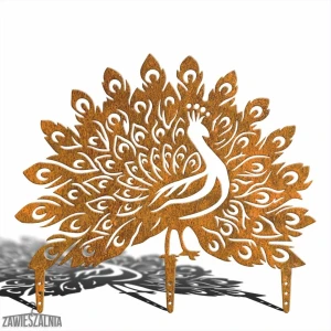 Enfeite de jardim Cauda de Pavão XL em aço corten 60×52 cm – suporte decorativo