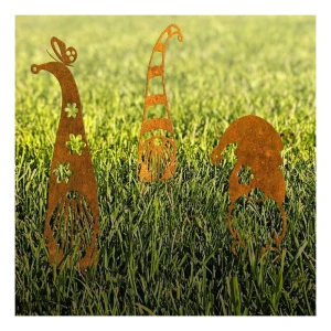 Decoração de jardim Gnomo Alegre L 21×41 cm – aço corten com pátina natural