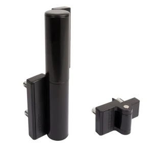 Locinox PUMA – fecho automático hidráulico e dobradiça 180° para portões preto RAL 9005