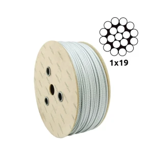 Cabo de aço galvanizado Ø2,0 mm de perna única 1×19 – venda ao metro