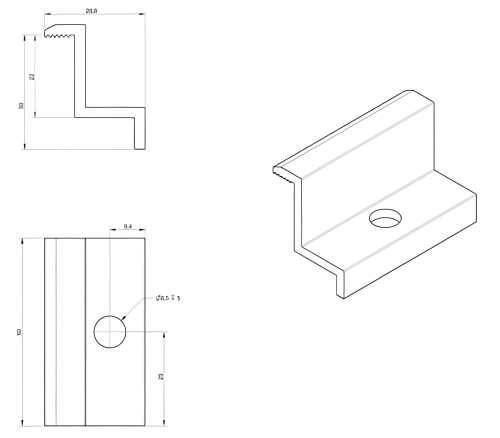 Grampo lateral H30 preto anodizado – grampo terminal PV L50 PV-03-02 (2)