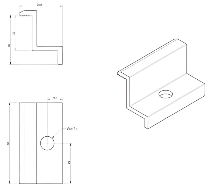 Grampo lateral H30 preto anodizado – grampo terminal PV L50 PV-03-02 (2)
