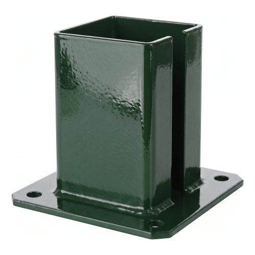 Base metálica de fixaçao para poste de vedaçao e portao 100×100 mm verde RAL 6005 000-791 (1)