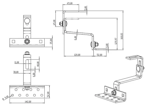 Gancho de Telhado Vario Classe 5-6-5 - 3x Ajustável Aço Inoxidável 1.4016 - 120mm - Reforçado  PV-08-34 (1)