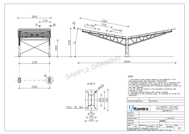Carport fotovoltaico para 2 veículos T Eco 11,4m x 3,3m Estacionamento Solar GPV-101-09 (4)