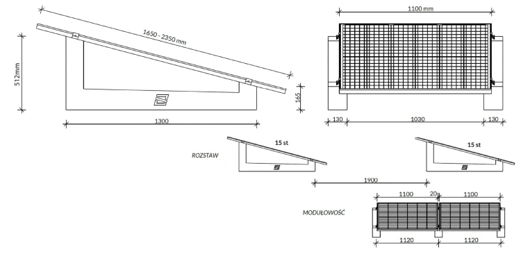 Sistema de balastro para montagem vertical de PV em telhado plano SE1300 - palete de 10 peças GPV-600-02 (2)