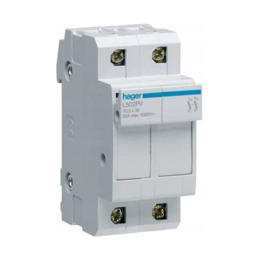 Porta-fusíveis PV 2P 32A 10x38 mm L502PV HAGER GPV-401-45
