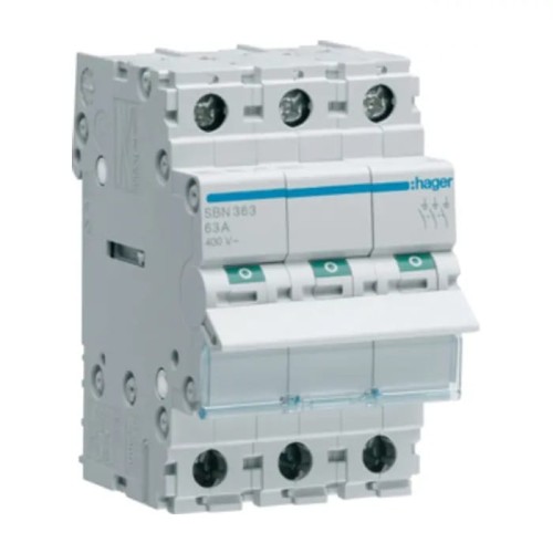Interruptor de isolamento trifásico seccionador 3P 63A 400V AC SBN363 HAGER GPV-401-69
