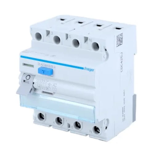 Disjuntor de corrente residual 3P+N 25A 30mA AC tipo CDC425J HAGER GPV-401-79