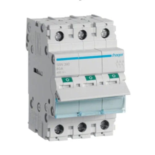 Interruptor de isolamento trifásico seccionador 3P 100A 400V AC SBN390 HAGER GPV-401-85