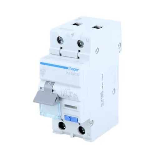 Disjuntor de corrente residual Hager com circuito de sobreintensidade B 16A 1P+N 6kA 30mA tipo AC GPV-401-91