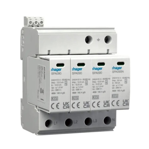 Protetor contra surtos Hager Tipo 1+2 (Classe B+C) 4P 50kA 1.2kV GPV-401-101