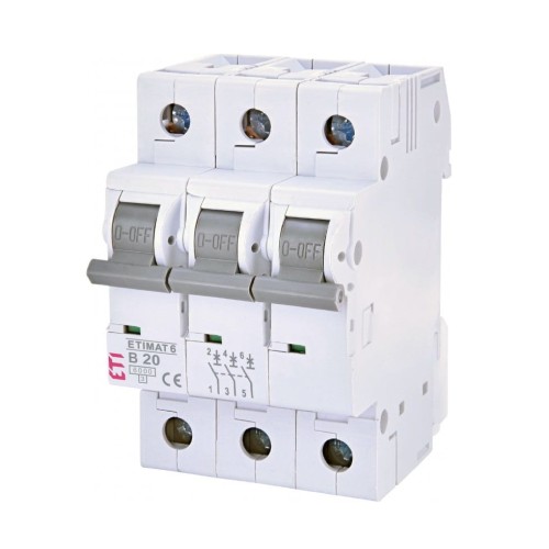 Disjuntor de sobrecorrente ETI B 20A 3P 6kA GPV-401-102