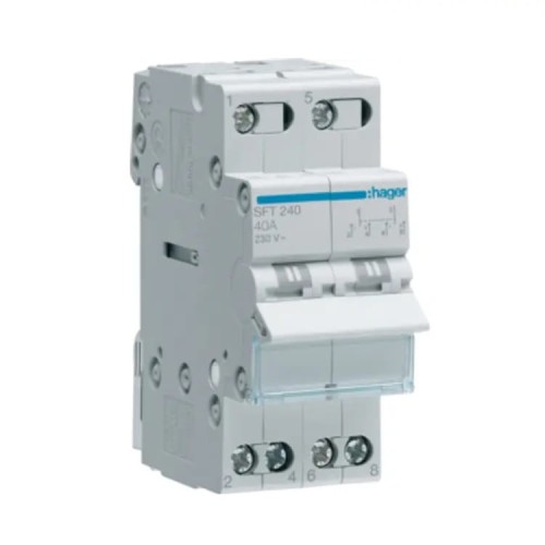 Interruptor de instalação modular Hager I-0-II (1-0-2) Ponto comum a partir do topo 2P 40A 230V AC GPV-401-212