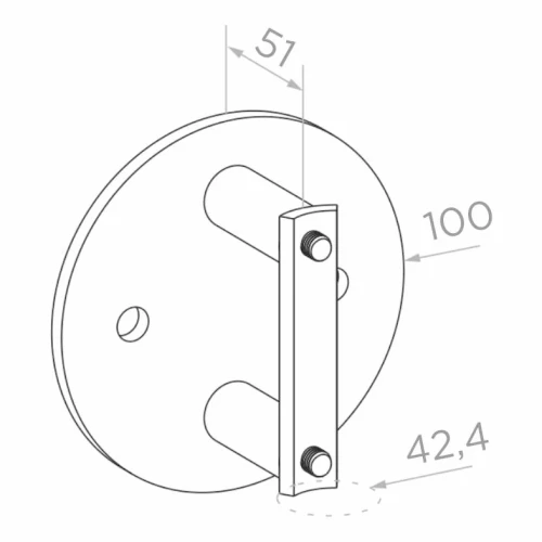 Fixação lateral de poste fi 42,4 mm para tubo fi 100 mm AISI 304 acetinado 000-299 (2)