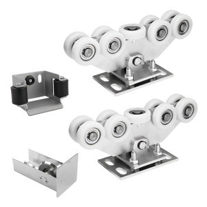 Kit de carrinhos para portão deslizante: 2× carrinho (9 rodas, plástico) + acessórios