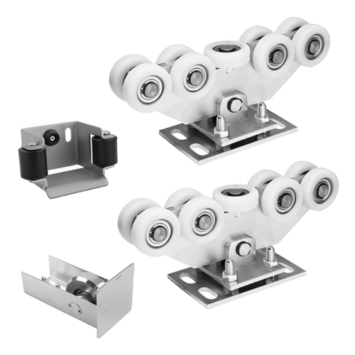 Kit de carrinhos para portão deslizante: 2× carrinho (9 rodas, plástico) + acessórios 000-252 (1)