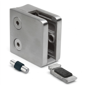 Suporte para vidro 6-10,76 mm 45x45x26 mm consola e pino AISI 304 sistema 42,4 mm brilho