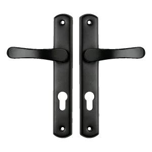 Puxador de porta Yale com placa biscoito preto – distância entre centros 72 mm