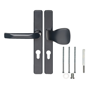 Puxador de porta com maçaneta e escudo retangular 72 mm – antracite, alumínio