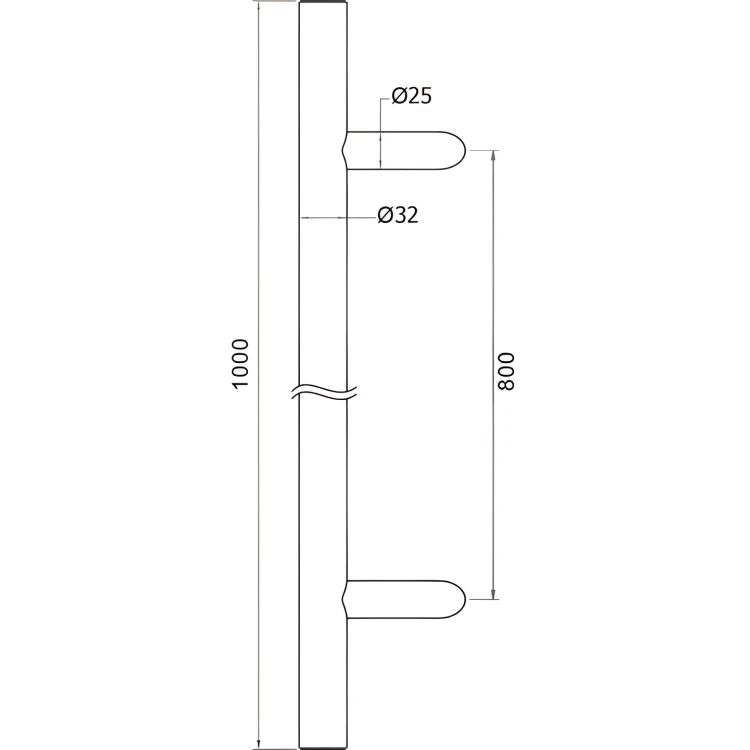 Puxador-antaba de porta unilateral redondo 45° aço AISI 304 acetinado 32×1000 mm 000-752 (4)