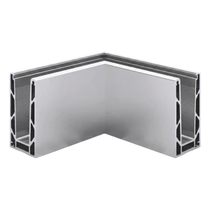 Kozza KE100 – perfil U de canto externo 90° para balaustradas totalmente em vidro, alumínio, anodização mate