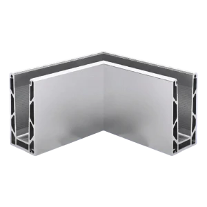 Kozza KE100 – perfil U de canto interno 90° para balaustradas totalmente em vidro, fixação superior