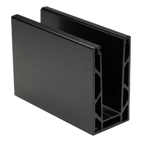 Kozza KE 100 – perfil U para guardas de vidro 5000 mm preto, fixação por cima 000-861 (1)