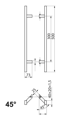 Puxador de porta PINOX duplo face retangular 40×20 mm preto acetinado 500 mm 000-735 (2)