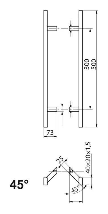 Puxador de porta PINOX duplo face retangular 40×20 mm preto acetinado 500 mm 000-735 (2)