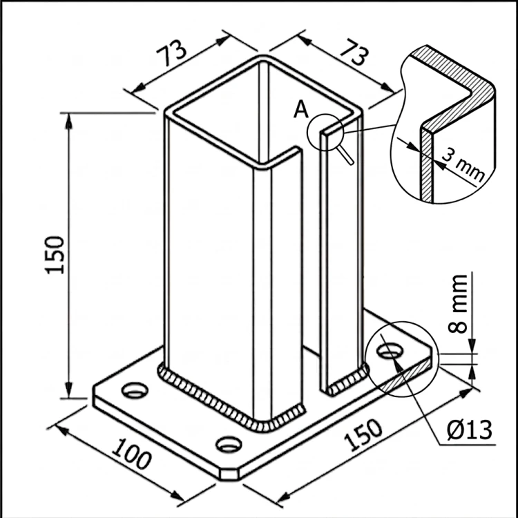 Base para poste de vedação 80x80 mm 8 mm preto 000-786 (5)