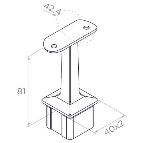 PSG suporte de corrimão para balaustrada inoxidável 42,4 mm para poste 40x40 mm – colado, cetim 001-046 (2)
