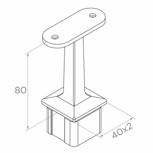 PSG suporte de corrimão plano colado ao poste 40×40 mm – aço inoxidável AISI 304 acetinado 001-051 (2)