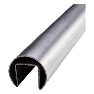Corrimão sobreposto ao vidro fi 42,4 mm AISI 304 acetinado – balaustrada totalmente em vidro, L=2500 mm