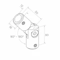 Postal – cotovelo articulado para balaustrada 90°–180° para varão ø 12 mm, AISI 304 cetim 001-146 (2)