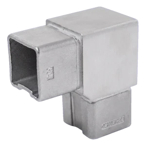 Cotovelo 90° para perfil de balaustrada 40x40 mm – aço inoxidável AISI304, cetim